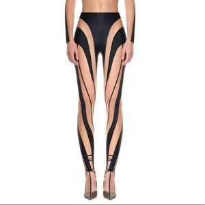 Mugler Sheer Mesh Spiral Leggings
